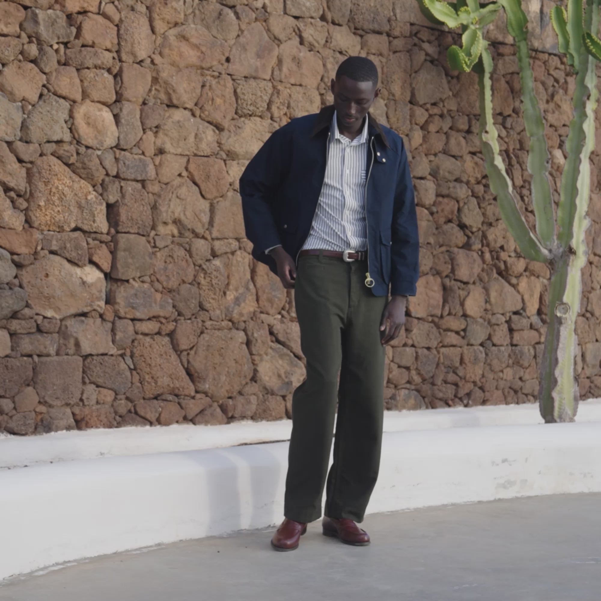 Blouson en coton ciré bleu