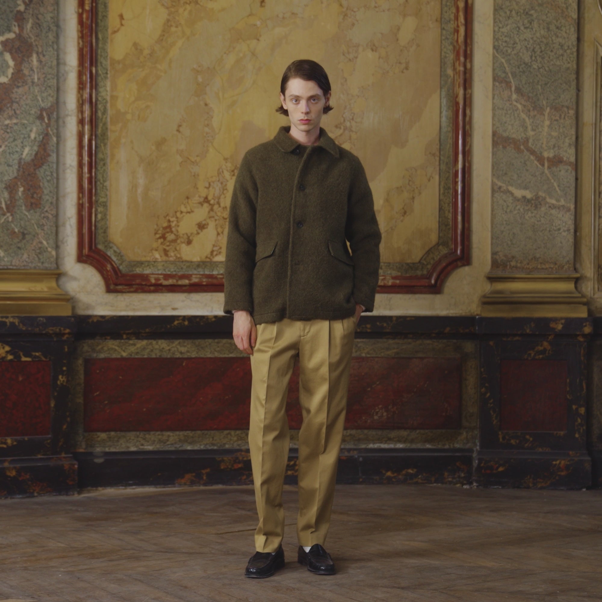 Veste de travail en laine shaggy dog vert foncé