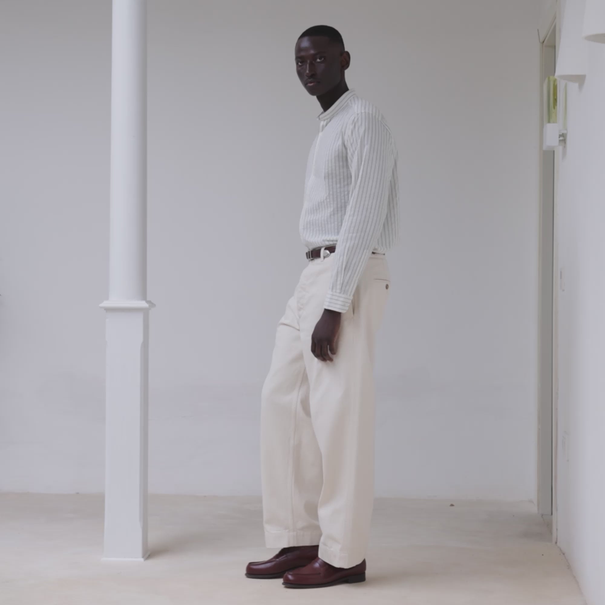 Pantalon large en denim écru