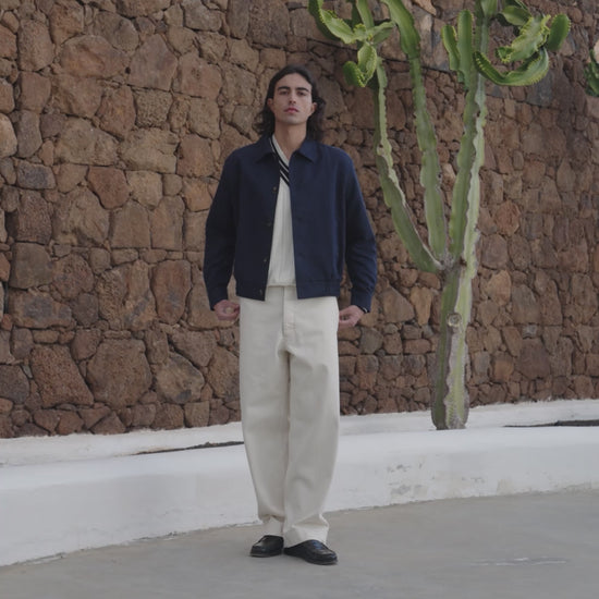 Blouson en coton et lin chevrons marine