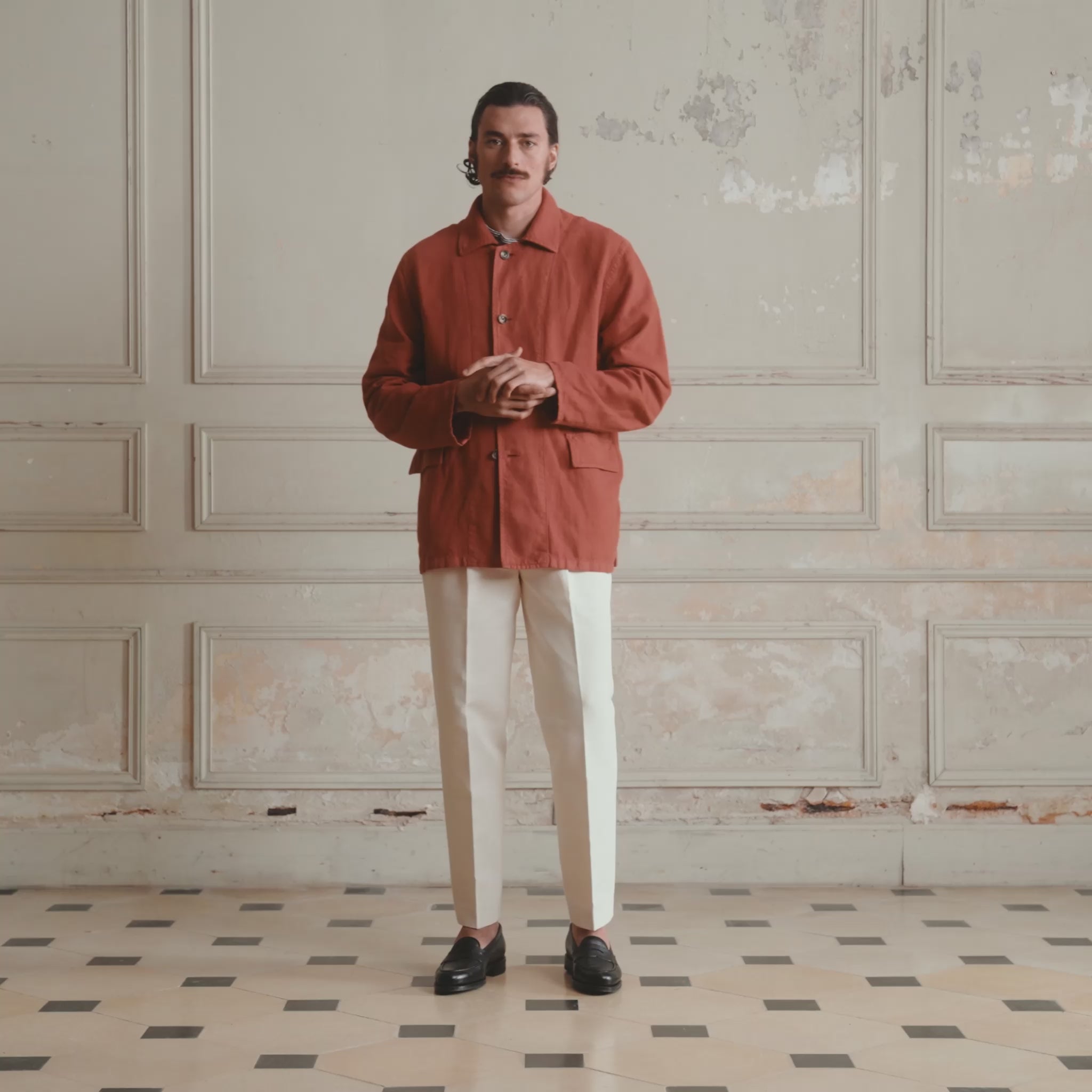 Veste de travail en coton et lin corail