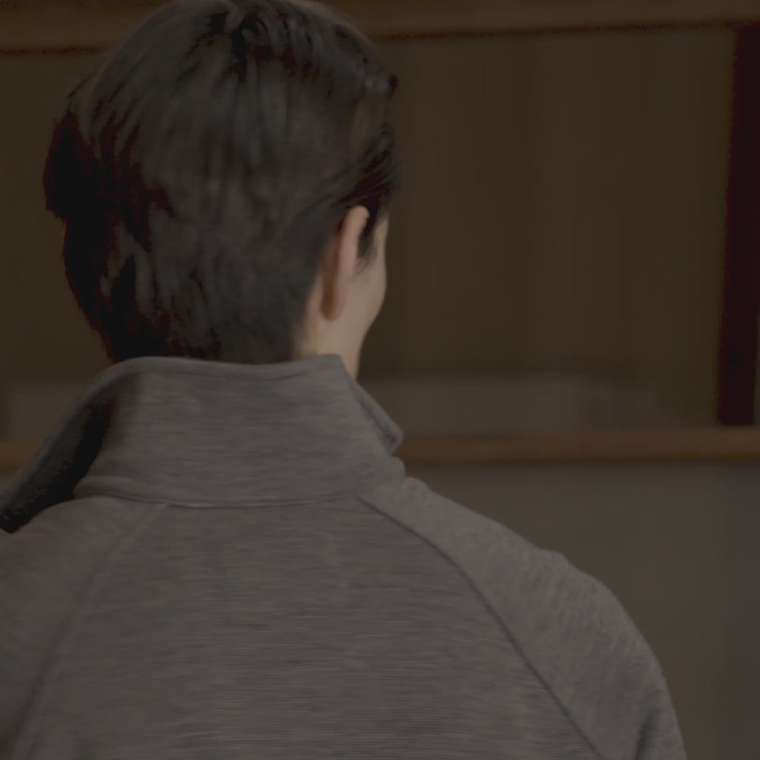 Grey zip-neck wool sweatshirt with Milano stitch