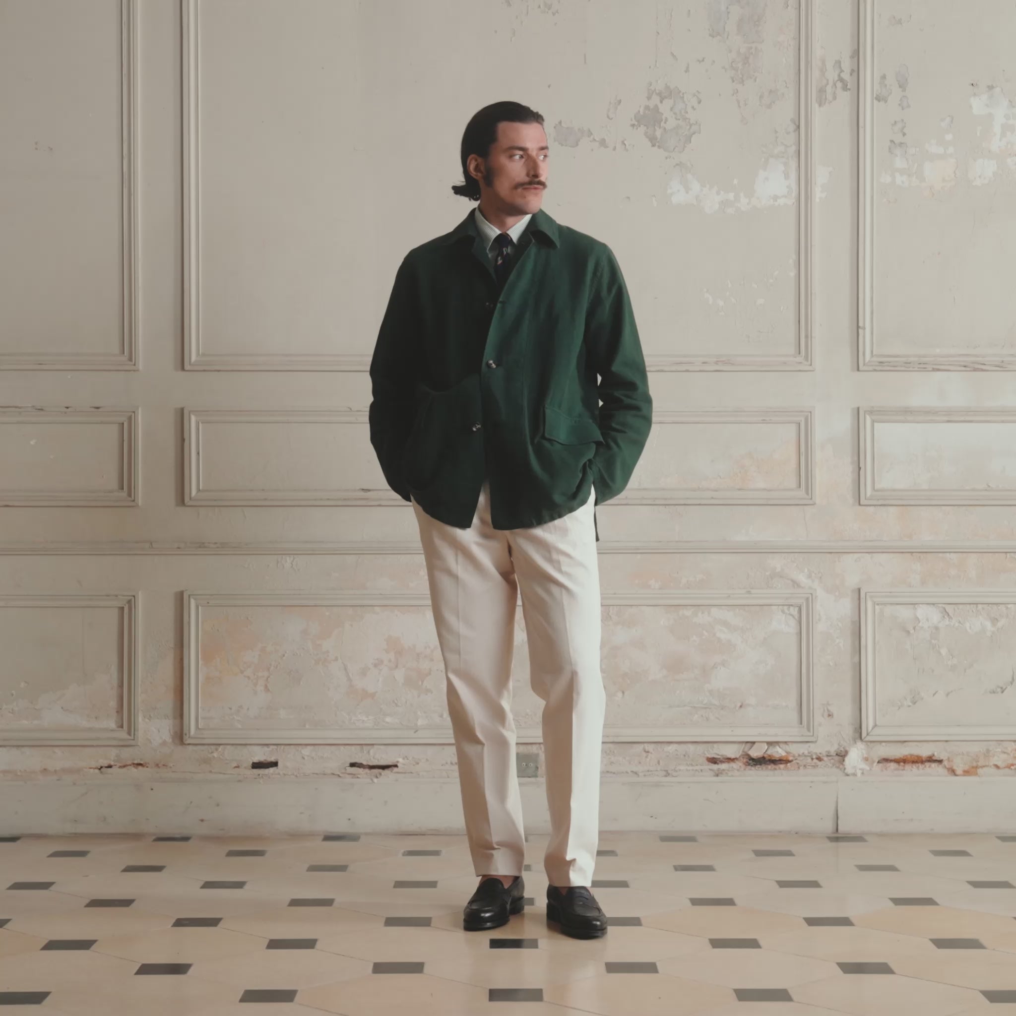 Veste de travail en coton et lin verte
