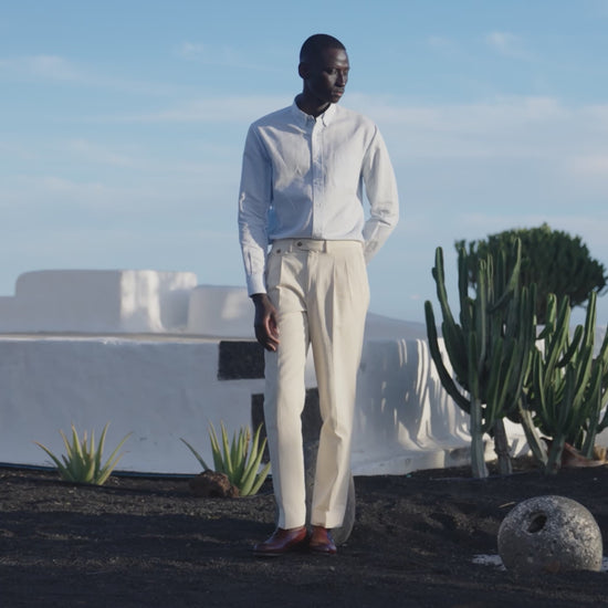 Pantalon à double plis en coton écru