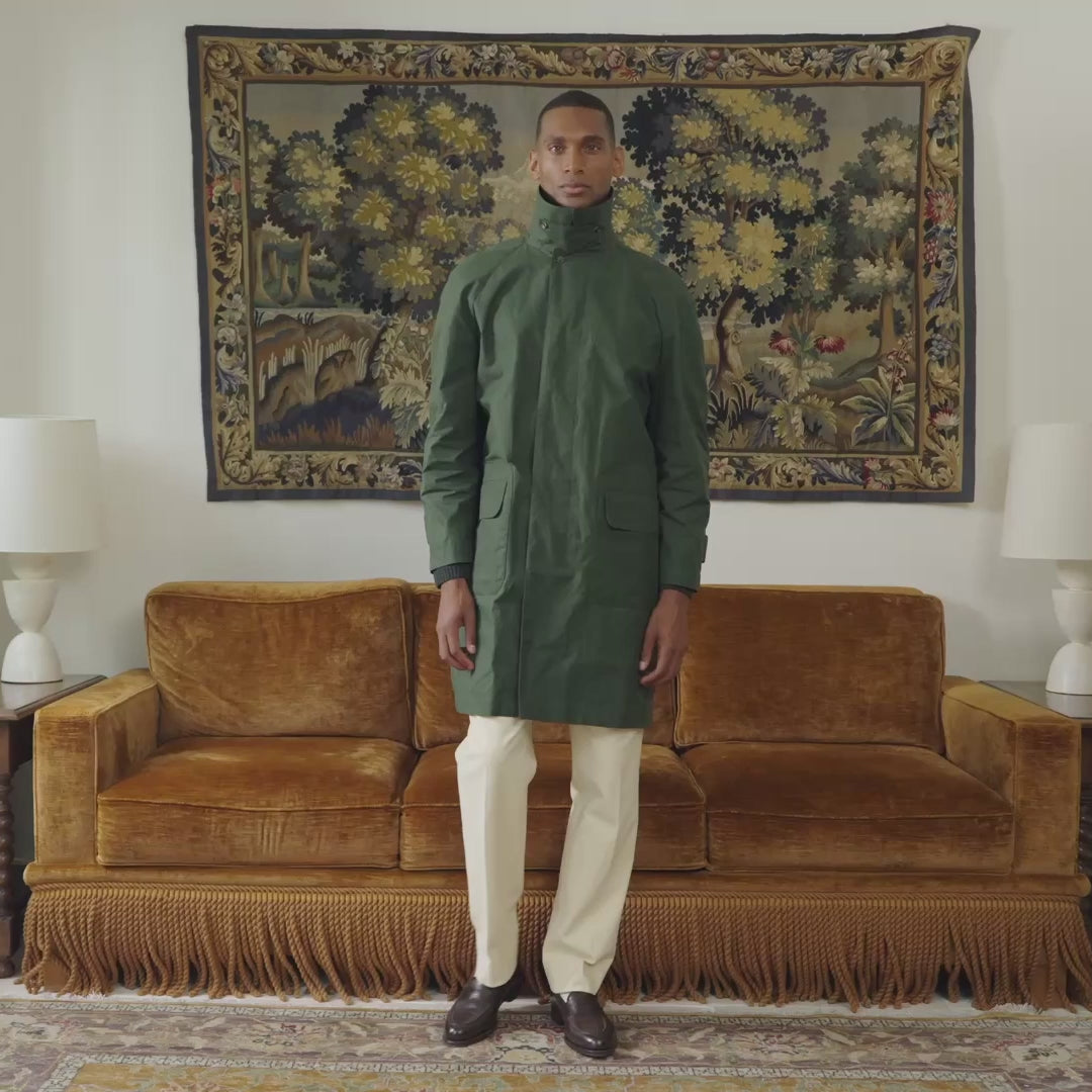 Balmacaan en coton ciré vert