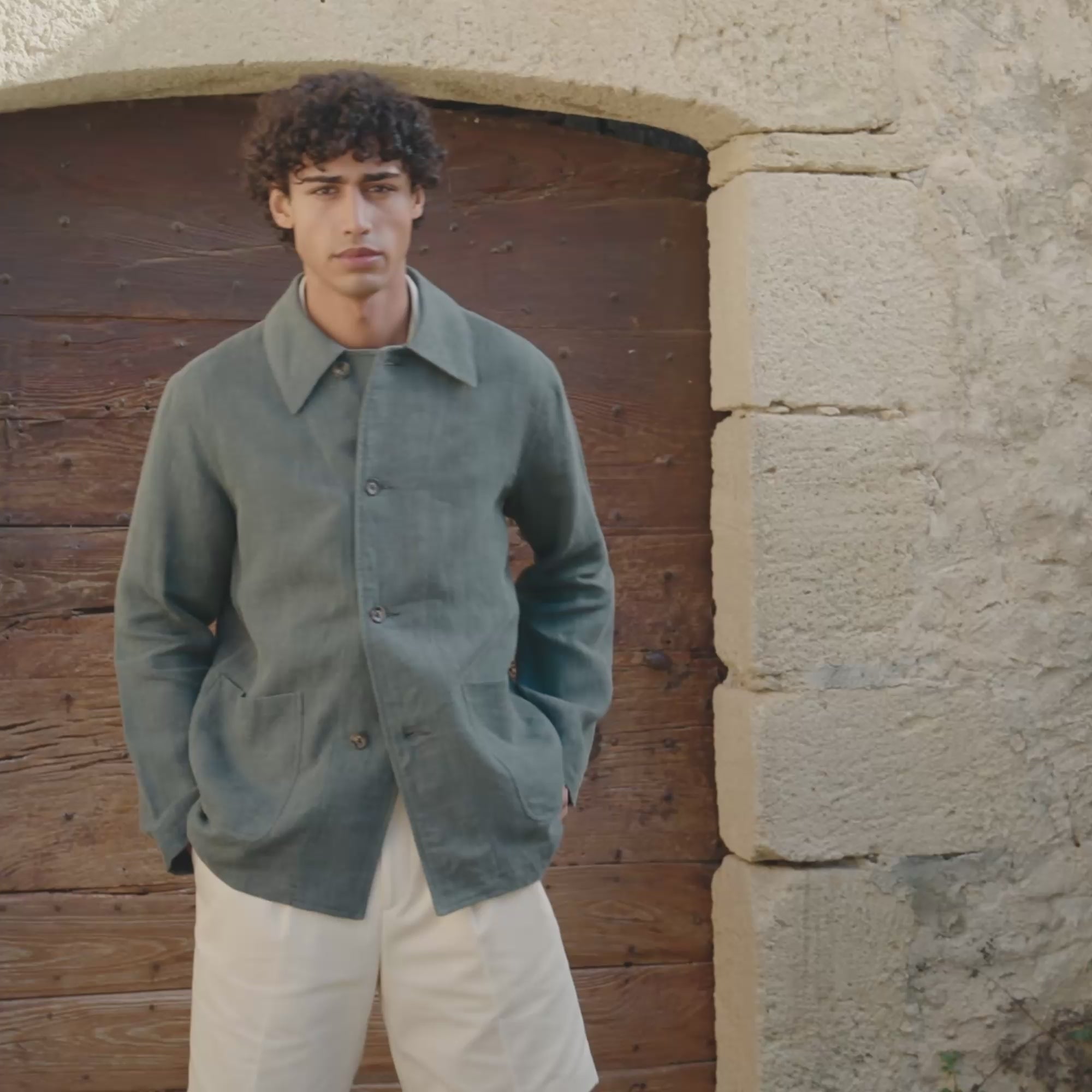 Veste de travail en lin verte