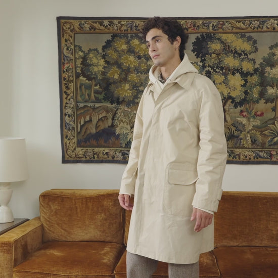 Balmacaan en coton ciré beige