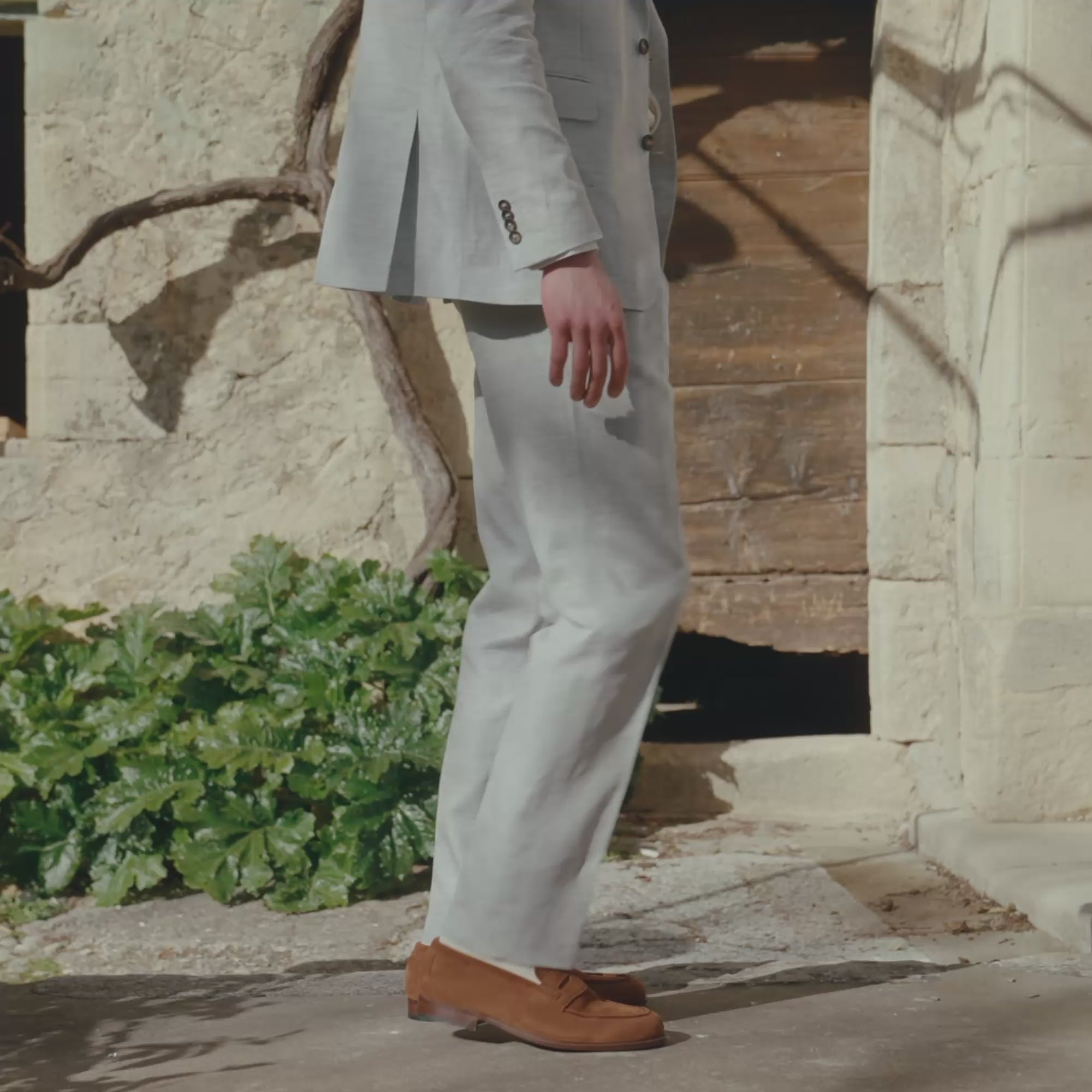 Pantalon double plis gris chiné