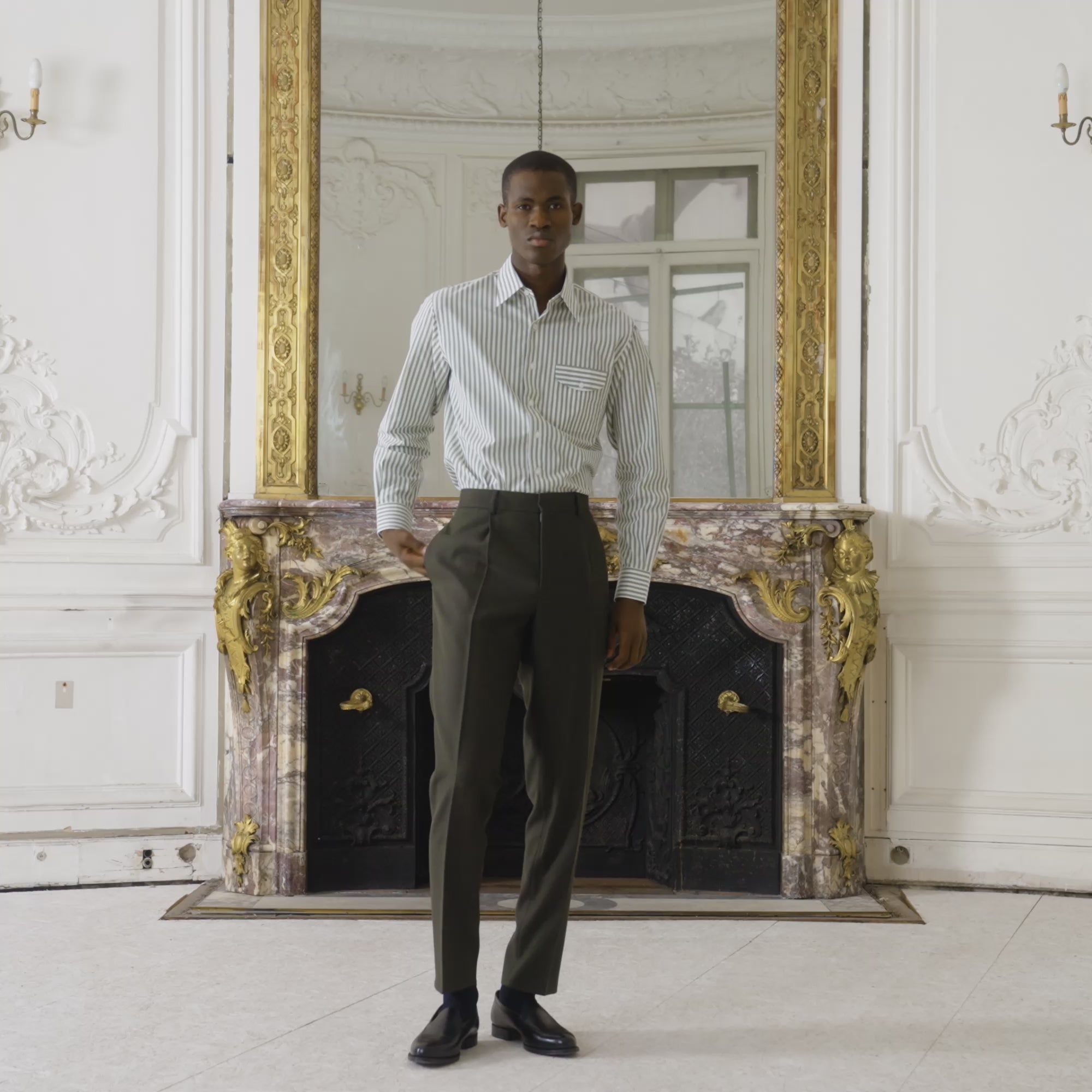 Chemise en popeline à rayures vertes et blanches
