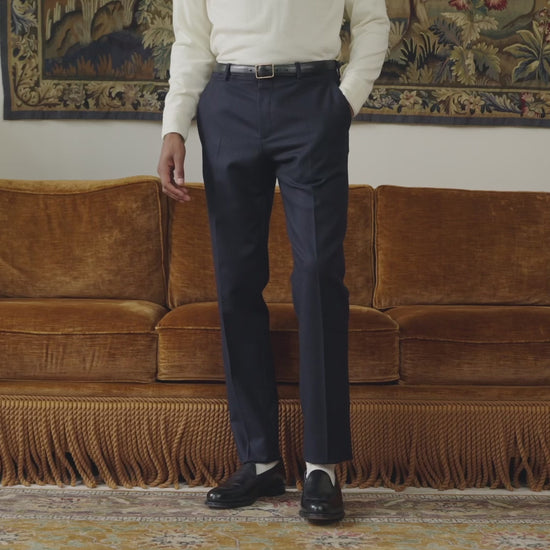 Pantalon à double plis en flanelle de laine marine