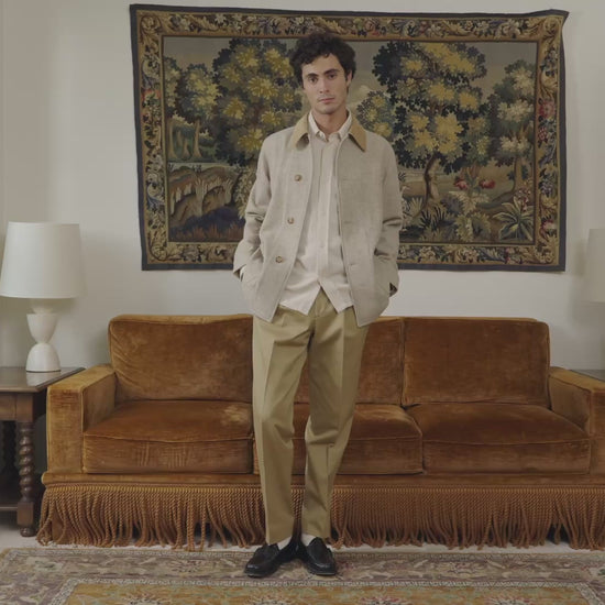 Veste de travail en laine beige chiné