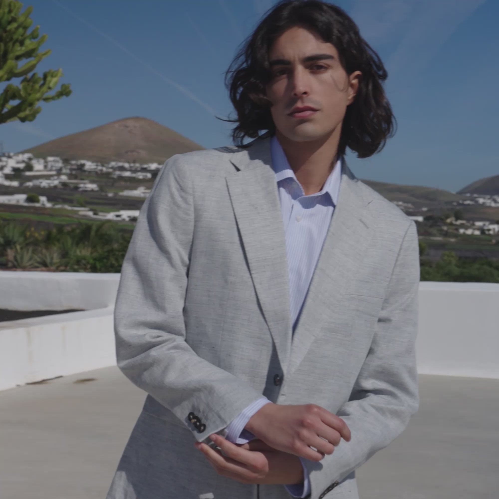 Heathered micro-herringbone linen and cotton jacket