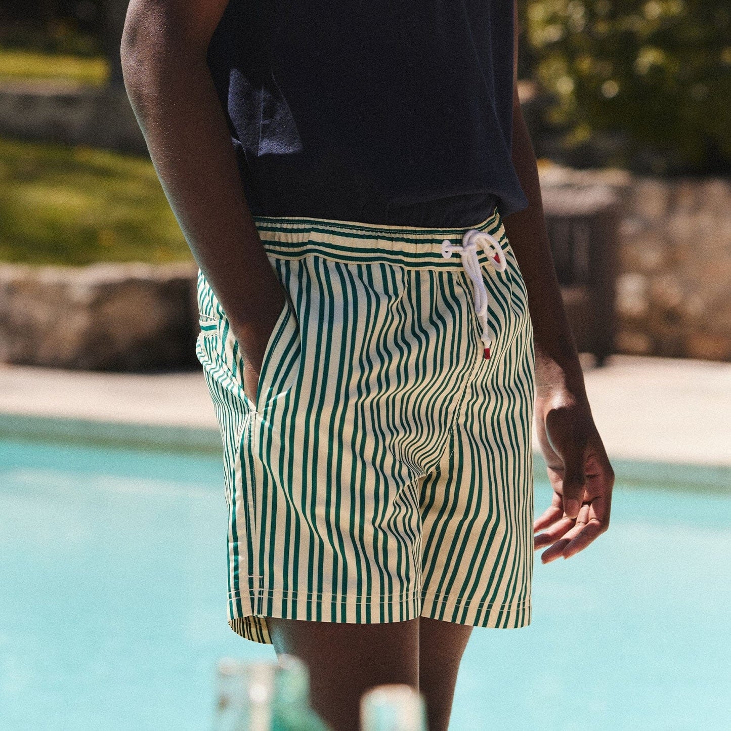 Maillot de bain à rayures ecrues et vertes