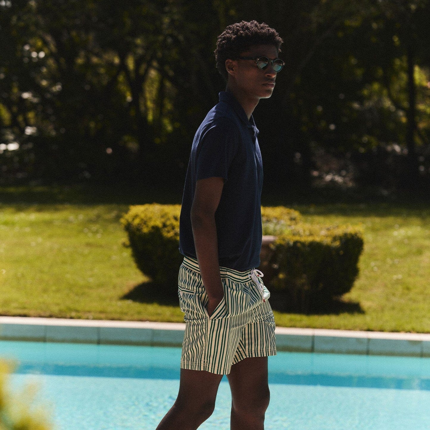Maillot de bain à rayures ecrues et vertes