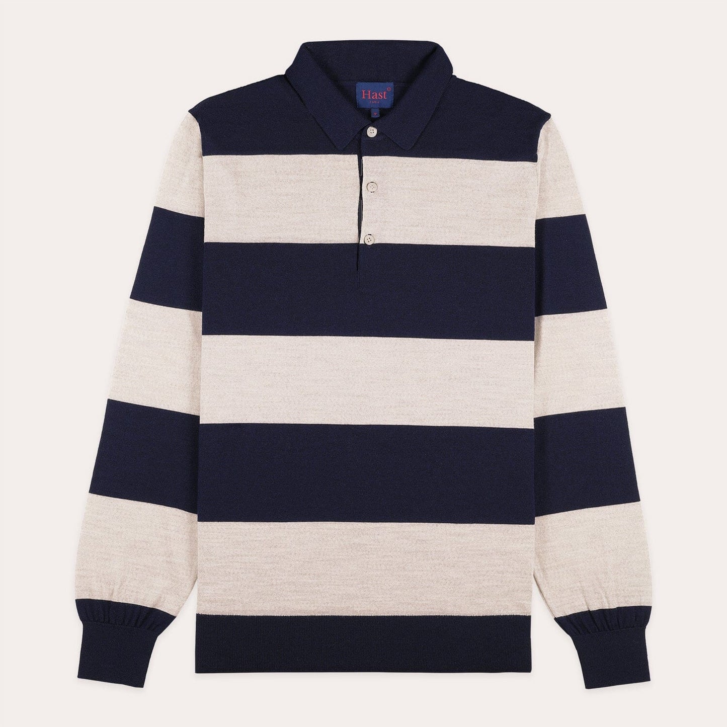 Pull à col polo en laine mérinos extrafine à rayures