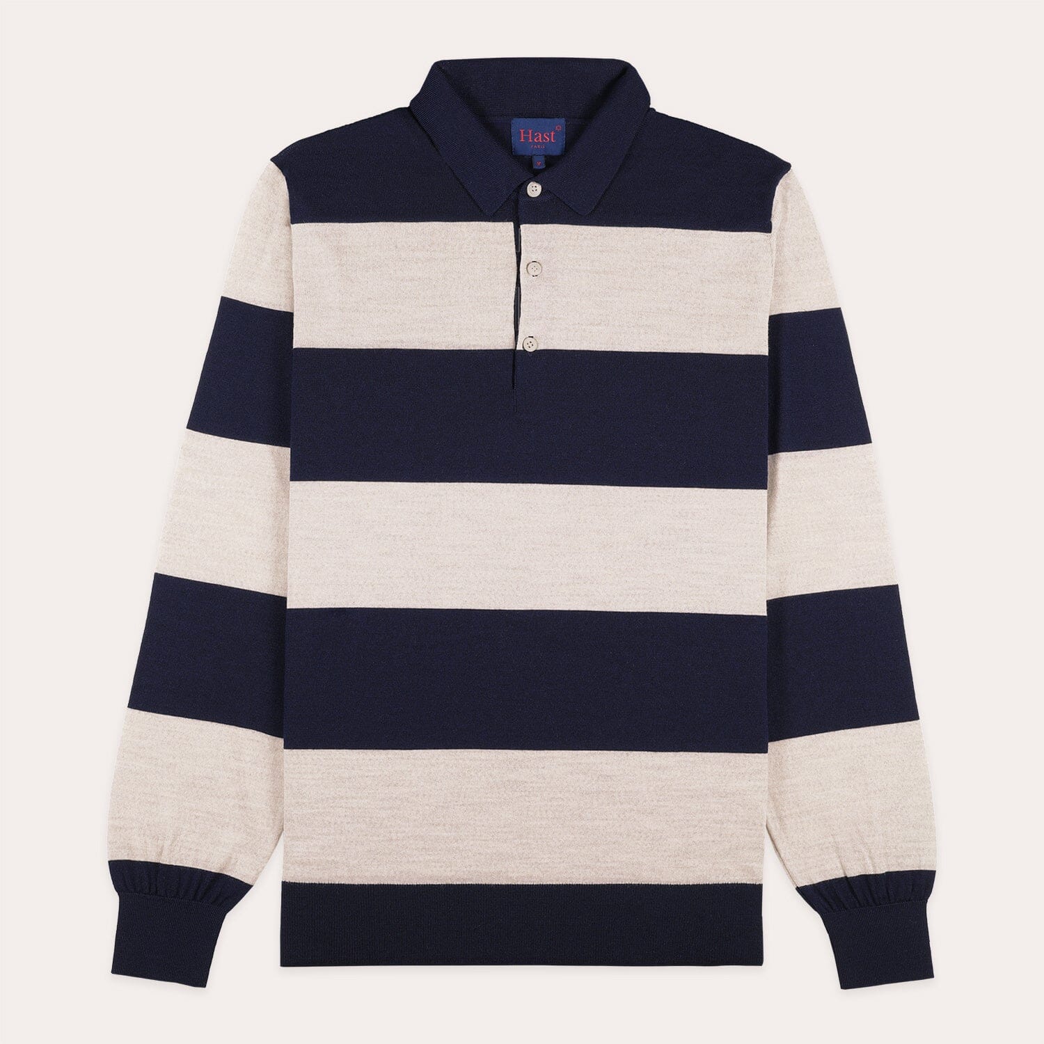 Pull à col polo en laine mérinos extrafine à rayures