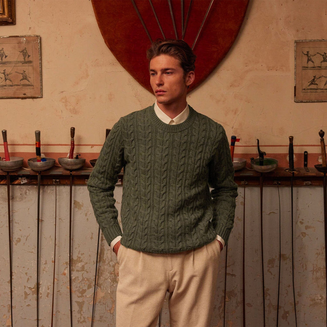 Pull en laine mérinos torsadé vert