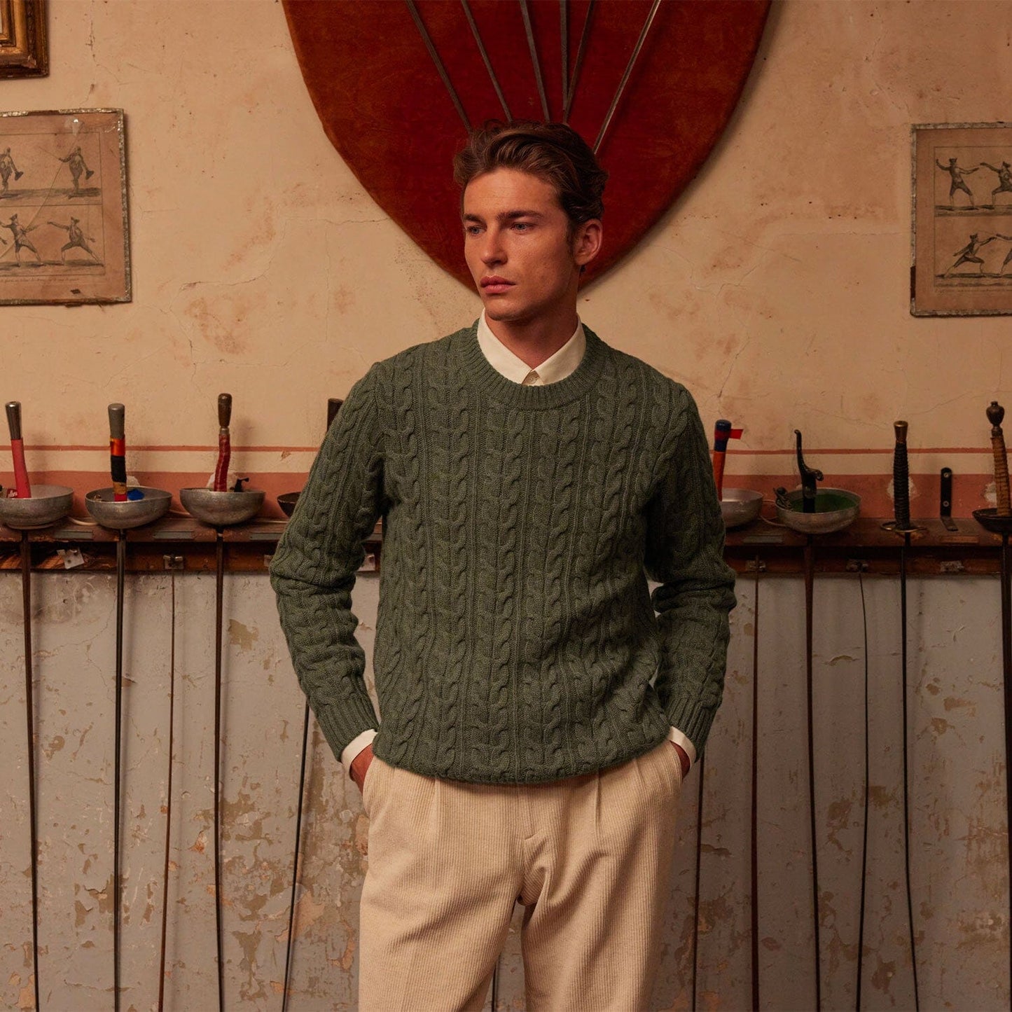 Pull en laine mérinos torsadé vert