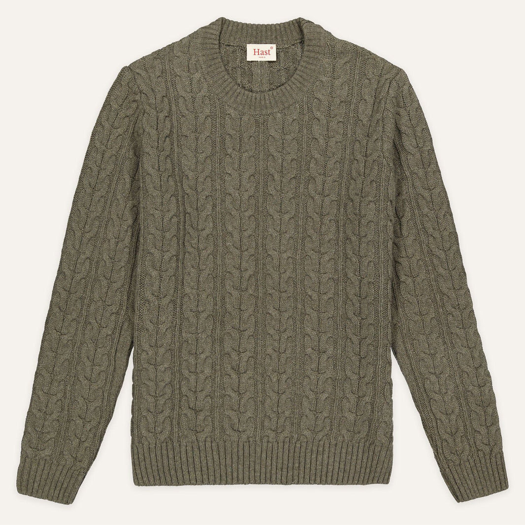 Pull en laine mérinos torsadé vert