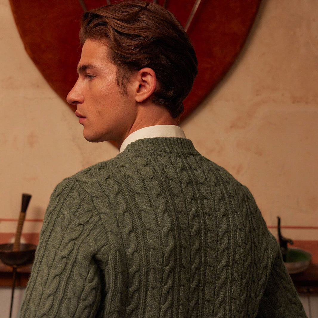 Pull en laine mérinos torsadé vert