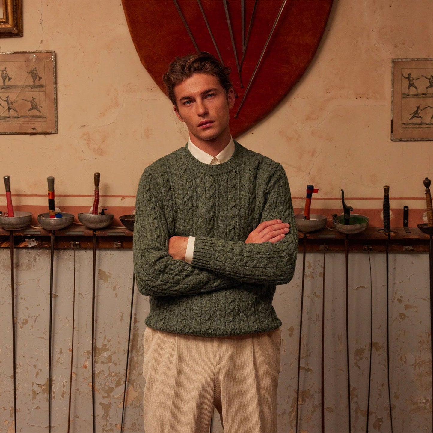 Pull en laine mérinos torsadé vert