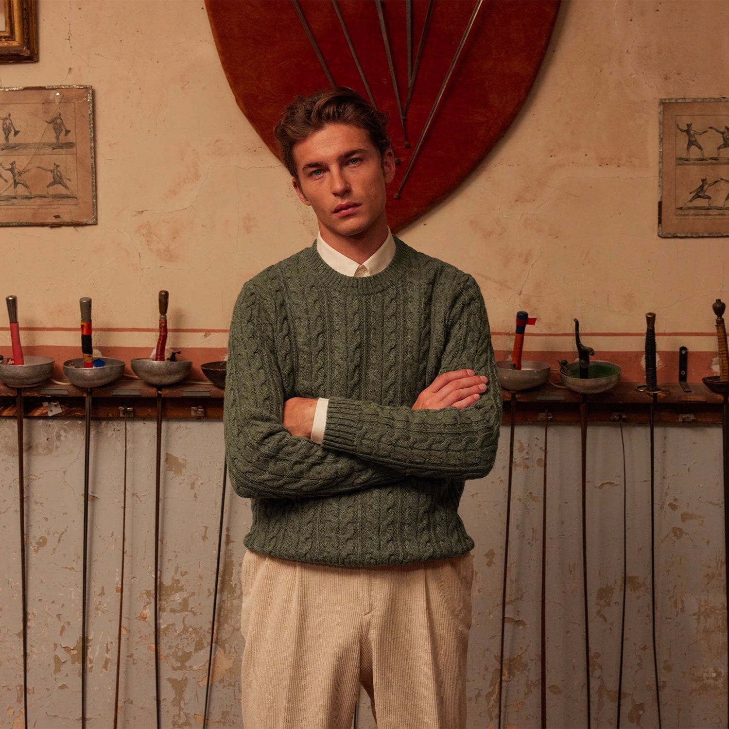 Pull en laine mérinos torsadé vert