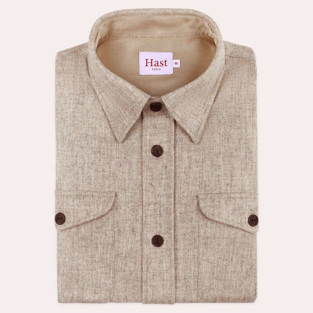 Surchemise en laine mérinos beige chiné
