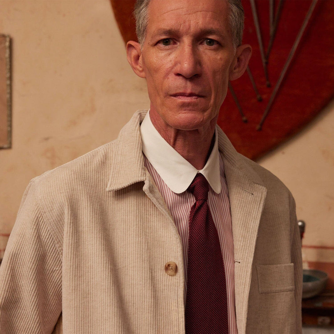 Veste de travail en velours de coton et lin épais écru