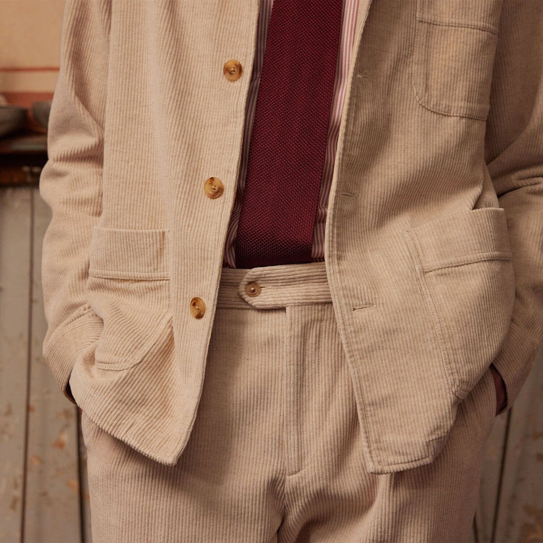 Veste de travail en velours de coton et lin épais écru