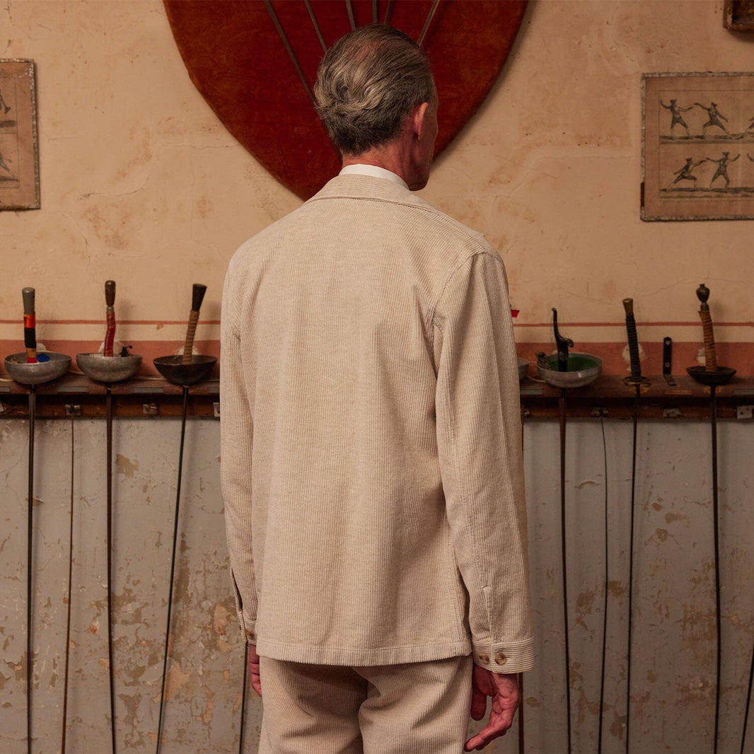 Veste de travail en velours de coton et lin épais écru