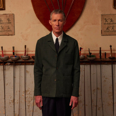 Veste tailleur déstructurée en laine vierge et coton verte